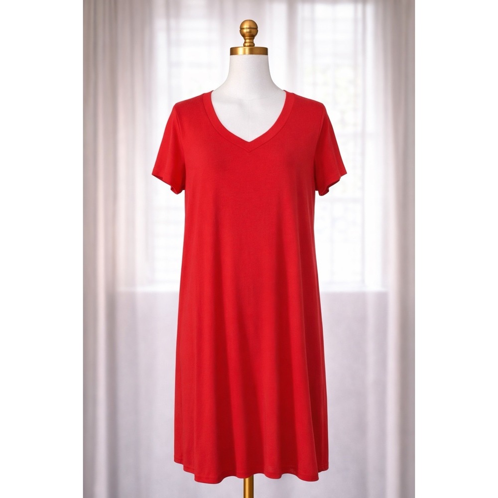 J. Jill‎ Wearever Collection T-Shirt Dress Red Pullover Soft Knit Size Medium